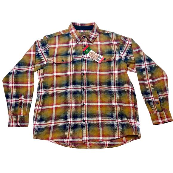 Orvis Tan Plaid Heavyweight Flannel Men Medium Long Sleeve Button Down Shirt New - Picture 1 of 12